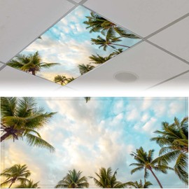 QOROL 2PCS Fluorescent Light Covers for Classroom Ceiling Lights Magnetic Light Covers,Fluorescent Light Filters for School Home Office Drop Ceiling Lamp Decor Light Filters(Palm)