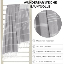 CalmyBEACH 2-in-1 Hammam Towel Backpack Beach Towel Bath Towel - 100% Cotton Hamam Beach Towel 180 x 90 cm Cotton Towel for Men and Women Yoga Towel Travel Towel (Grey)