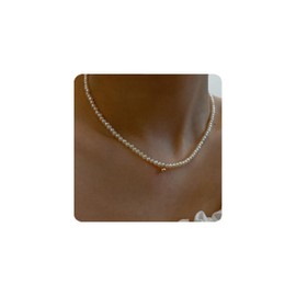 Dainty Pearl Necklaces for Women 14k Gold Plating White Tiny Pearl Beaded Gold Bead Chain Necklace Trendy Simple for Women Jewelry Gifts