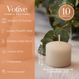 Simply Soson Votive Candles - 72 Ivory Votive Candles Bulk Pack - Votive Candles Without Glass, Votive Candles Unscented, 10 Hours Burn time - for Wedding, Birthday, Holiday & Home Decoration