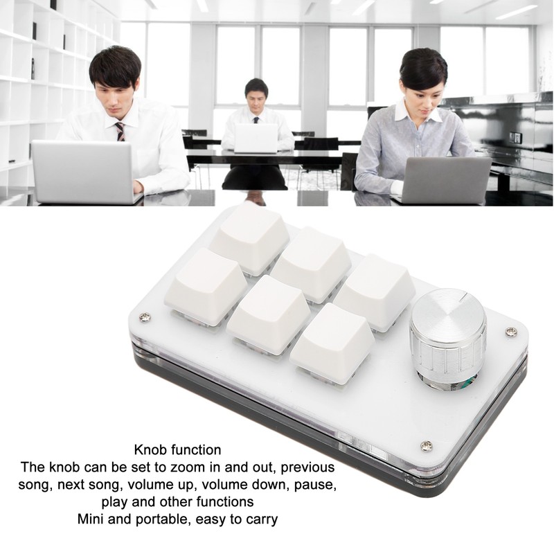 6 Key One Handed Mechanical Keyboard with Knob Wired Plug