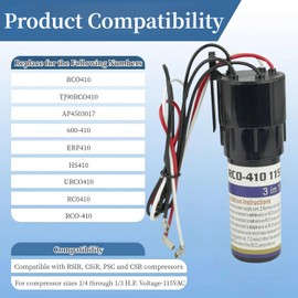 3 Pack RCO410 3-in-1 Hard Start Kit for 115V 1/4-1/3 HP Refrigerator Freezer Compressor Capacitor, Replaces TJ90RCO410 AP4503017 600-410 ERP410 HS410 URC0410 RCO-410