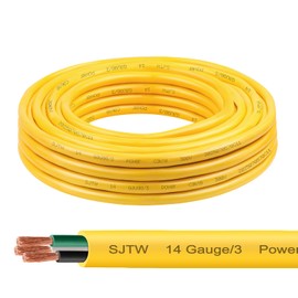 14/3 SJTW Yellow Wire 10 Feet - 14 AWG 3 Conductor SJTW Cable with UV-Resistant Jacket for Motor Leads, Battery Chargers and Machine - 10 ft Electrical Wire