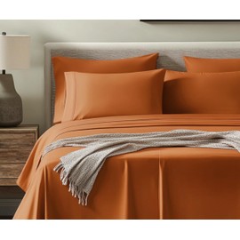 Juego de Sábanas de Microfibra Suave de Lujo con Doble Cepillado / 1800 Hilos de Alta Calidad y Bolsillo Lateral para Accesorios (Cobre, Queen Size)
