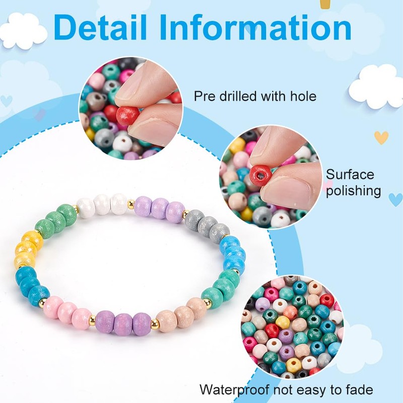 PH PandaHall Mixed Wood Beads Colorful Round Beads Jewelry Necklace