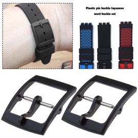 SING F LTD 2 Sets Watch Strap Buckle and Watch Band Loop Kits with Spring Bar Tools Compatible with Swatch Watch Band Replacement Parts 16mm Internal Width Black