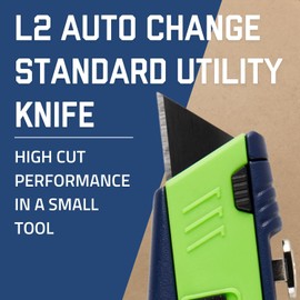 AccuTec Pro Safety L2 Auto Change Standard Utility Knife - Precision Engineered with Ergonomic Rubber Zinc Handle and Automatic Blade Reload - ASAL-L2ZI