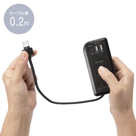 Sanwa Supply TAP-MCU3BK Retractable Mobile Tap (3 ACs, 1 Type-C + 1 USB-A x 2, PD33W, Black)