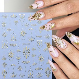 6 Sheets Bohemia Nail Stickers for Nail Art 3D Self Adhesive Gold Silver Blue Flower Nail Decals Flowers French Tip Nail Sticker Retro Bohemian Design Stickers for Women DIY Manicure Supplies