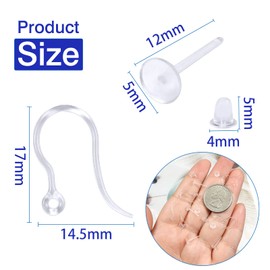 Toaob 400 Pieces Hook Earrings Made of Transparent Resin Large Hook Base Earrings Made of Plastic Hypoallergenic and 4 mm White for DIY Earring Creation
