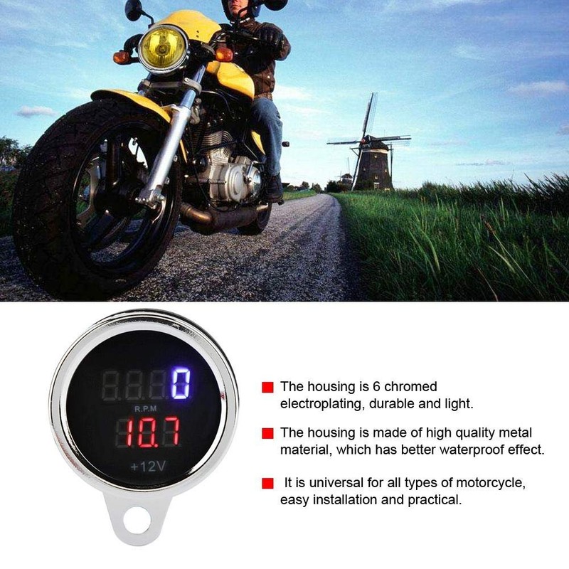 Tachometer, Qiilu Tachometer,2 in 1 Motorcycle LED Digital Voltmeter Tachometer
