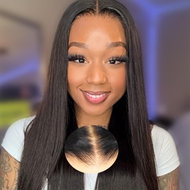 AOFEER 22 Inch Glueless Wigs Human Hair Pre Plucked Pre Cut HD Lace Wear and Go Glueless Wig 7x5 Straight Lace Front Wigs Human Hair Lace Closure Wigs for Women 180% Density Ready to Wear
