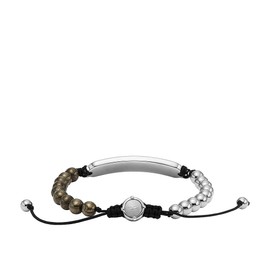 Diesel Men's Semi-Precious Metal Bead or Stainless Steel Bracelet with Lobster Clasp or Slider Clasp, Pyrite Silver, No gemstone