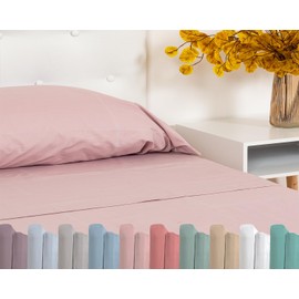 TRAMAS+ Square Sheet Set 140 x 200 cm, 100% Cotton, Bed Linen, Sheet and 2 Pillowcases, Standard 100 by Oeko-Tex - Mauve