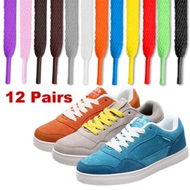 nuoshen 12 Pairs Flat Colored Shoelaces, 120 cm / 47.24 inch Durable Shoestrings Replacement Shoe Laces for Sneakers Sport Shoes Boots(random color)