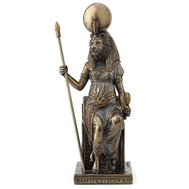 US 8.25 Inch Egyptian Sitting Sekhmet Cold Cast Bronze Sculpture Figurine