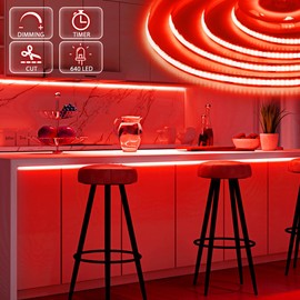OMIKA COB LED Strip Lights Battery Powered with Remote, 6.56FT 640 LED Light Strip Dimmable Cuttable Flexible LED Tape Light for Tv, Computer, Bicycle, Car Decoration, Red