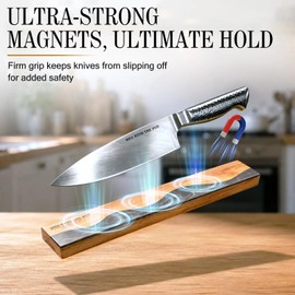 MEN WITH THE POT Magnetic Knife Strips, 16 Inch Magnetic Knife Holder for Fridge Wall, Acacia Wood & Black Resin Knife Magnetic Strip Use as Knife Bar, Knife Holder for Kitchen Utensil Organizer