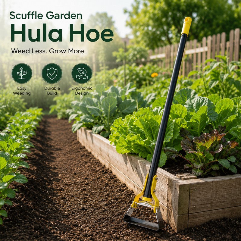 Scuffle Garden Hula Hoe for Weeding – Push-Pull Stirrup Weeder