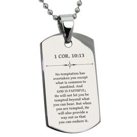 Tioneer Stainless Steel God is Faithful 1 Corinthians 10:13 Dog Tag Pendant Necklace