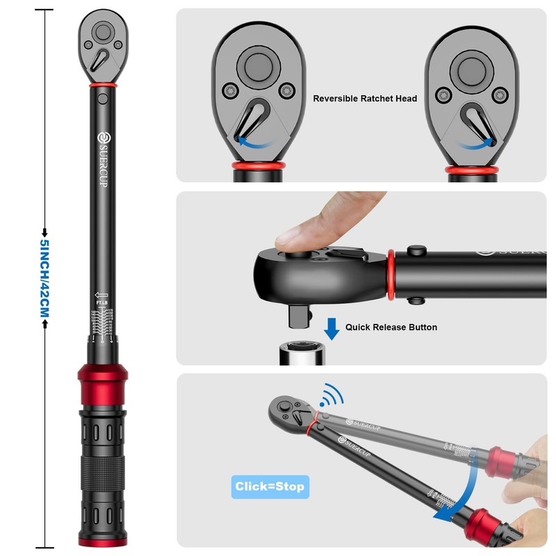 SUERCUP 1/4 3/8 1/2-inch Drive Torque Wrench - 3Pcs Torque