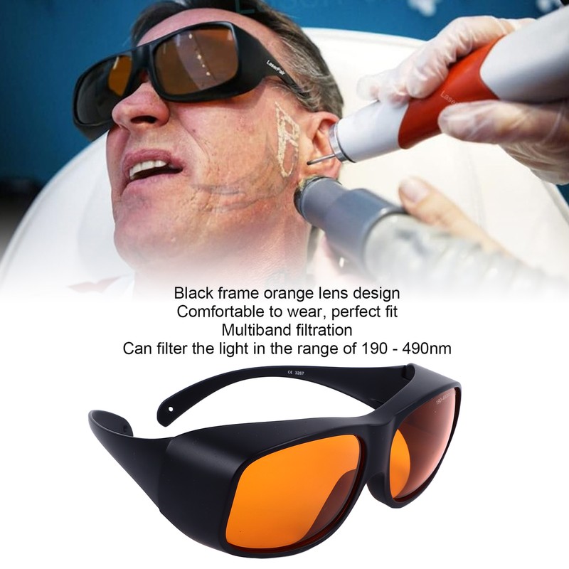 Safety Goggles 190 to 490nm Black Frame Orange Lens OD5