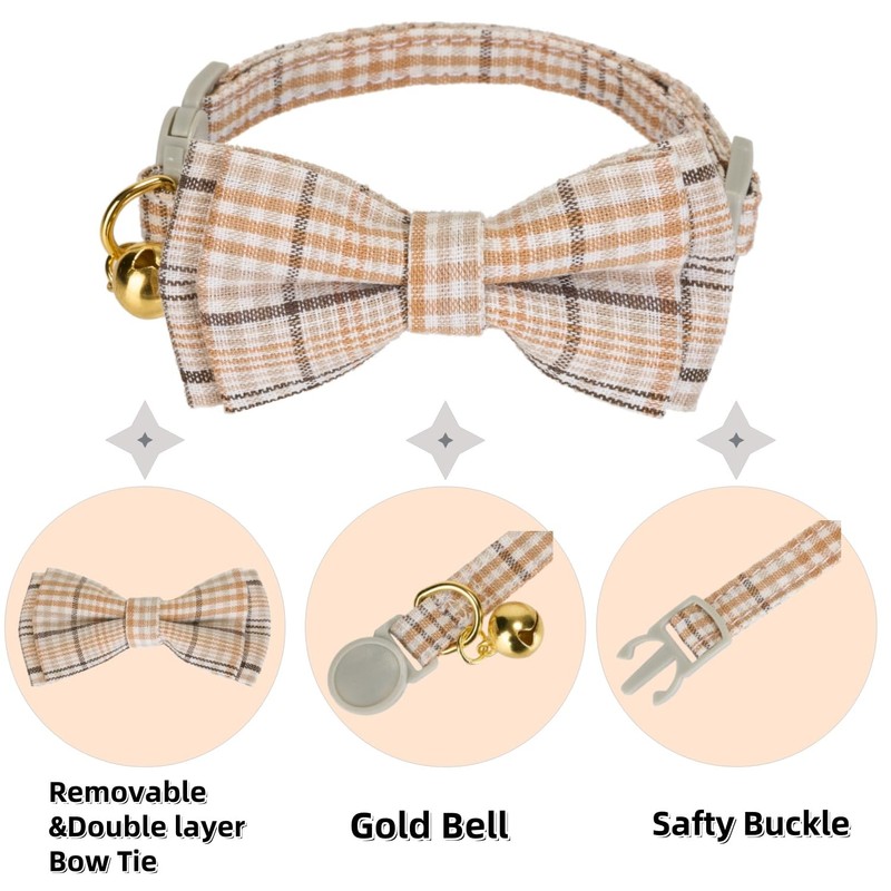 YUDOTE Plaid Cat Collars with Bow,Quick Release Safty Buckle and