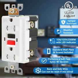 ANKO GFCI Outlet 15 Amp, UL Listed, Self-Test, Tamper-Resistant, Weather Resistant Receptacle, LED Indicator with Decor Wall Plates and Screws, Indoor or Outdoor Use
