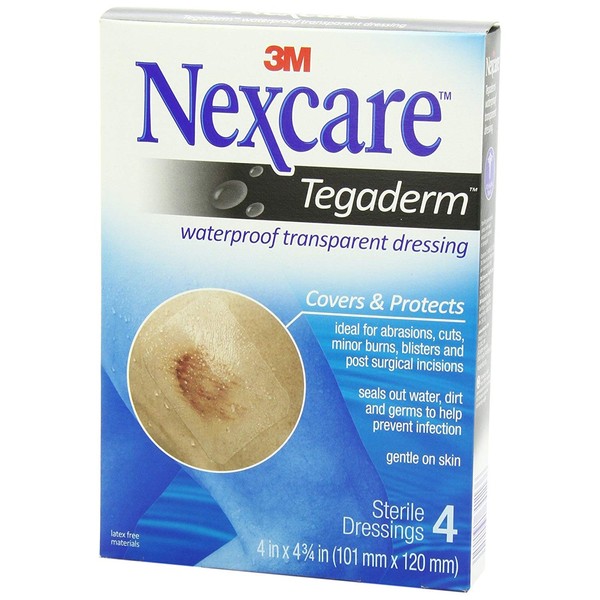 Nexcare Tegaderm Transparent Dressings 4 Inches X 4-3/4 Inches 4 Each (Pack of 2)