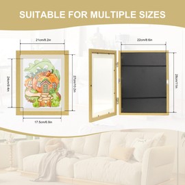 XINQUILIFY Changeable Kids Art Display Frames 8.5x11 Wall Gallery - 4 Pack Front Loading Storage for Classroom, Daycare & Home |Holds 50 Artworks Each | No Nail Needed (Woodgrain)