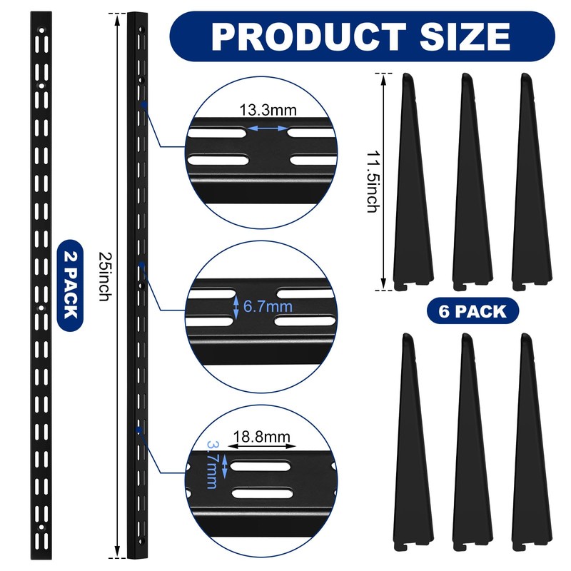 Colingmill 8 Pcs Black Twin Rail Upright Wall Shelving System