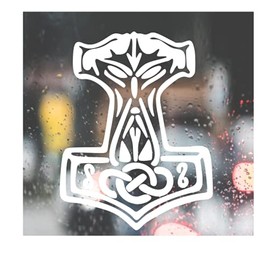 Custom Decal Car for Viking Thor Hammer for Car, Truck, Funny, Tumbler, Window, Motorcycle, Helmet, Bumper, Decal for Laptop, Phone, Home Decoration / 5 in x 4 in/White