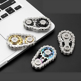 Finger Top Gear Gyro Toy, 1 Count Creative Fingertip Gear Chain, Stress Relief Tabletop Toy, Novelty Perfect Gift for Teenagers & Adults:_Golden_1 Count