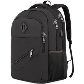 Backpack Men Women School Backpack Boys Girls Teenagers Waterproof School Bag for 17.3 Inch Laptop Bag with USB Charging Port, Work Travel Backpack with Anti-Theft Bag, Black