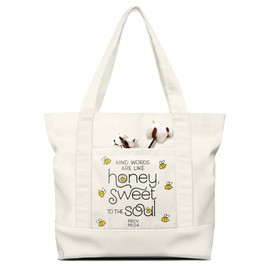 Miss Adola Aesthetic Canvas Tote Bag - Pouch Bag for Women Girls Gift Cotton Cloth Tote Bag with External & Inner Pocket for Shopping, Gym, Work, Travel, Vacation, Bee