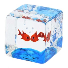 Murano Glass Aquarium Cube with Two Goldfish - 1-1/4 Inch