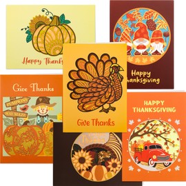 Glitter Thanksgiving Cards Die Cut with Envelopes 12pack 3.75 X 5.2 inch Message inside Fall Turkey Give Thanks Gratitude Blessings Thinking of You Business Thank You Cards Friends Relatives Family Adults