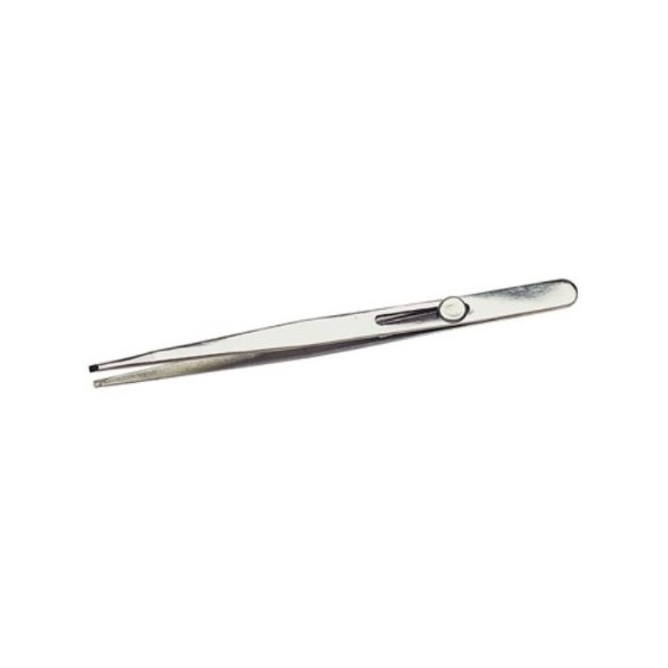 Utility Tweezers, Slide Locking, Serrated and Blunt Tip, 6-1/2 Inches