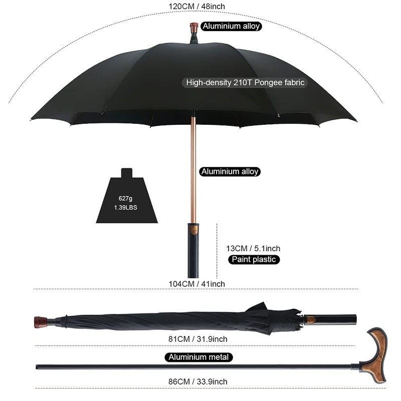 Auto Open Walking Stick Crutch Umbrella,2 in 1 Cane Umbrella,Heavy