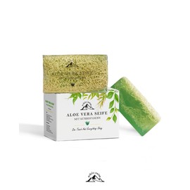 Aloe Vera Seife mit Kürbisfasern [140g] – 2-in-1 Naturseife & Peelingseife für Gesicht & Körper | Handgemacht, vegan & parabenfrei | Tiefenreinigung bei Akne & Hautunreinheiten | Original aus Schweiz