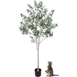 JUSTOYOU Artificial Olive Trees, 6FT Tall Faux Tree Potted Fake Olive Tree Branches Silk Oliver Leaves and Fruits Trunk in Pot Artificial Trees for Home Decor Indoor