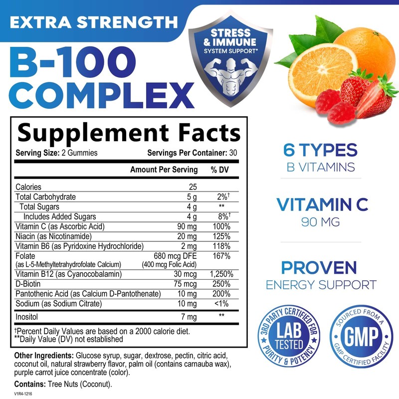 B Complex Supplement Gummies with Vitamin C & Folic Acid,