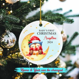 Owl Baby's First Christmas Ceramic Ornament Gift for New Parents New Dad New Mom, Personalized Baby's 1st Christmas Ornament, Customized Year Name Baby Owl Ornament, Baby 1st Xmas Ceramic Ornament