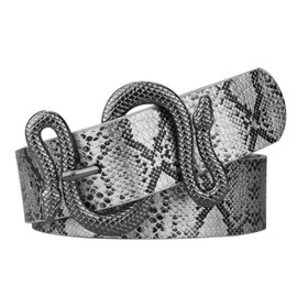 taffeta alley Goth Silver Belt Women,Snake Buckle Leather Belts for Women For Jeans and Trousers, Black Buckle 120cm