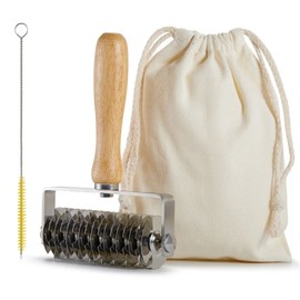 FUNNANS Pastry Lattice Roller Cutter, UPGRADE Stainless Steel Dough Lattice Roller Cutter for Beef Wellington Fishnet Crust Top Cookie Pie Pizza Bread,Wood Handle