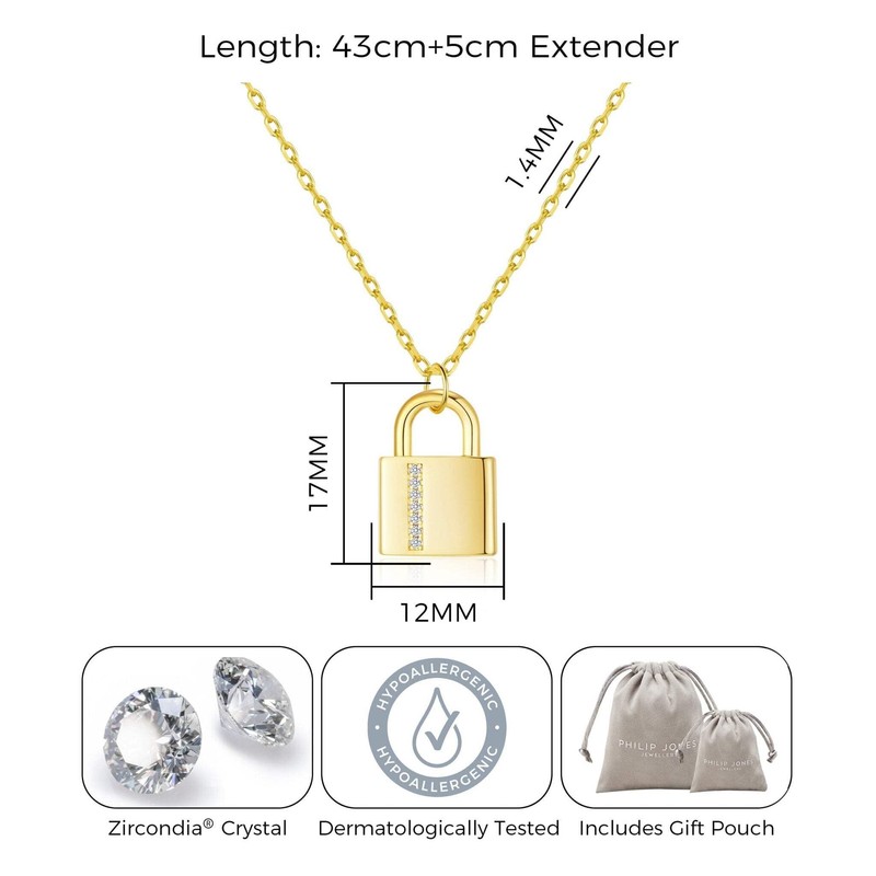 Philip Jones Gold Plated Padlock Necklace Created with Zircondia® Crystals
