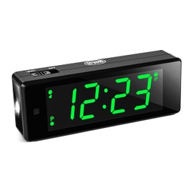 T-FAMY Digital Alarm Clock Battery Operated with Hybrid LED/LCD Time Display, Night Visiable, Emergency Flashlight, Small Travel Clock for Bedroom Bedside (Green Display)