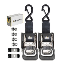 Strapinno 2PCS Stainless Steel Retractable Ratchet Straps (1 7/8 in x 4 ft) Transom Tie Downs for Boat Trailer - Extra Mounting Brackets & Bolt Set, Boat Accessories, Break Strength 1,650LB/750KG