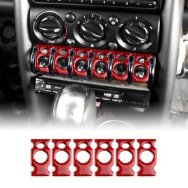 KUNGKIC For MINI COOPER R50 R53 2001-2006 Carbon Fibre Car Central Control Switch Button Frame Decorative Interior Sticker Accessories, Gift (Style A, Red)