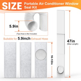 GCGOODS Portable Air Conditioner Window Seal Kit with Insulated Foam Panels, Adjustable AC Window Ven Kit with Plastic Guard Fit for 5.9" Diameter Exhaust Hose, Seal Plates Kit for Heat Insulation